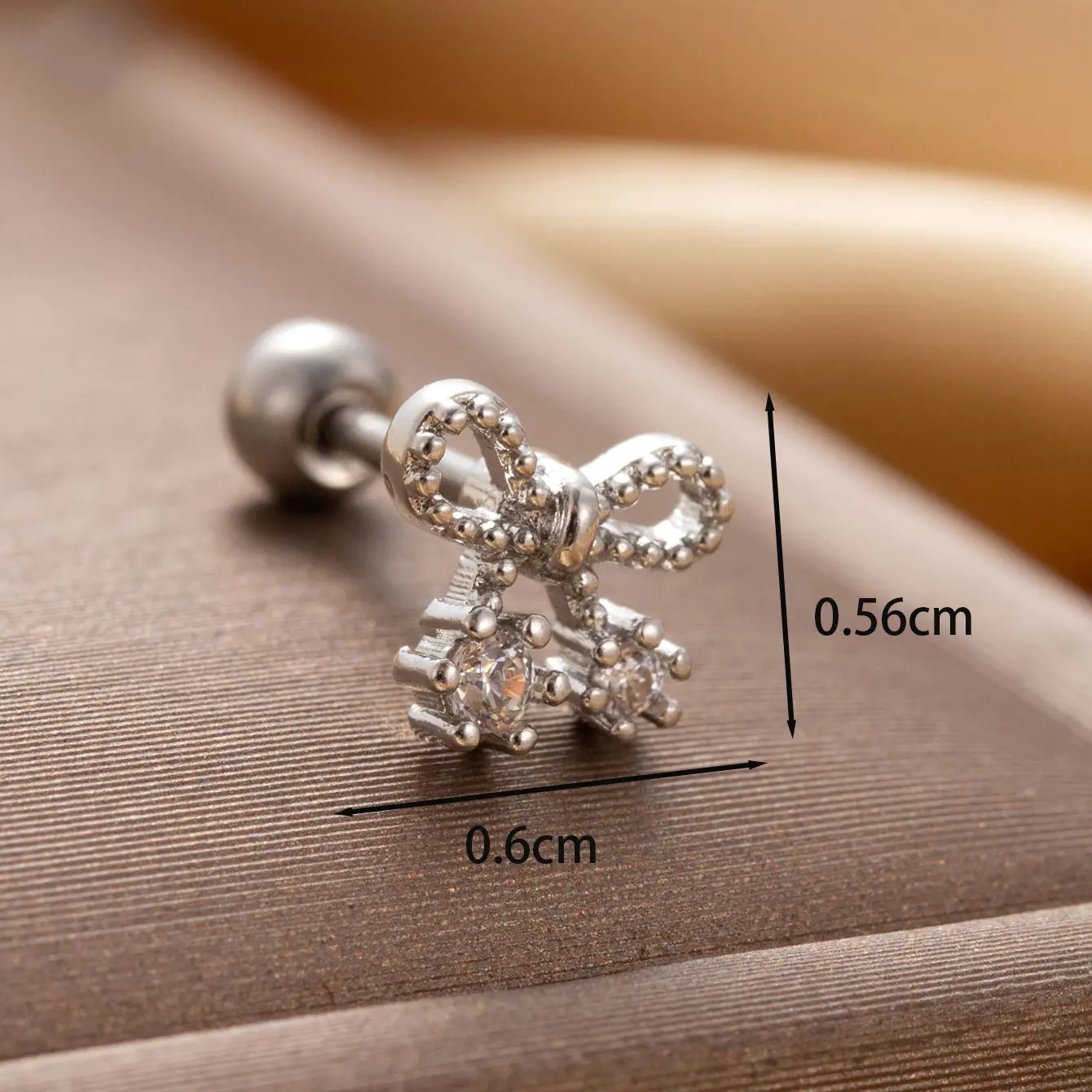 1 Piece Simple Series Classic Bow Knot Copper 18K Gold Plated Zircon Women's Stud Earrings h5 